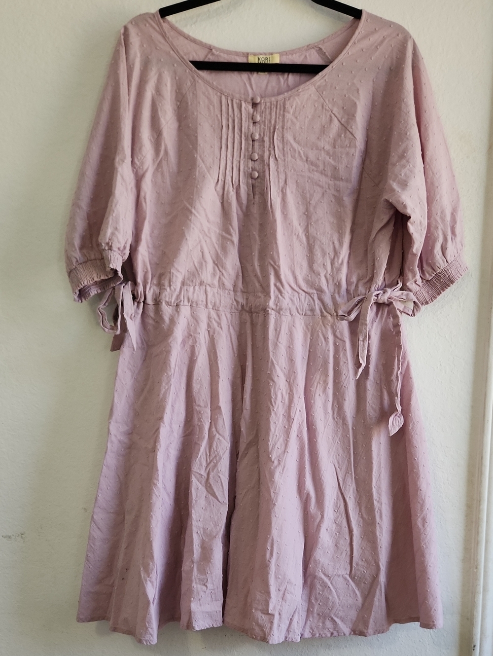 ​Kori America Lavender Swiss Dot Side Tie A-Line Dress Size M